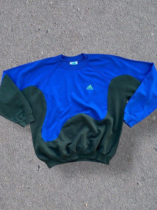 Adidas reworked sweatshirt in dark green with blue