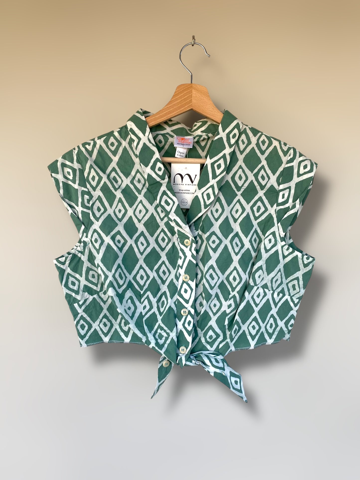 Vintage patterned cotton crop shirt
