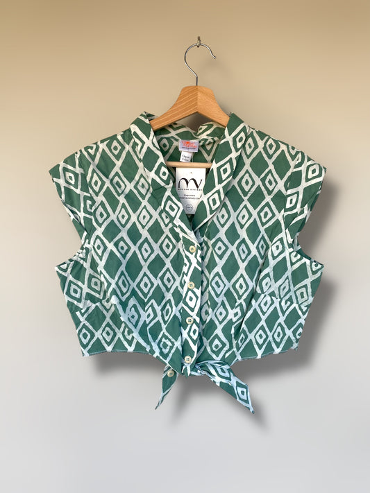 Vintage patterned cotton crop shirt
