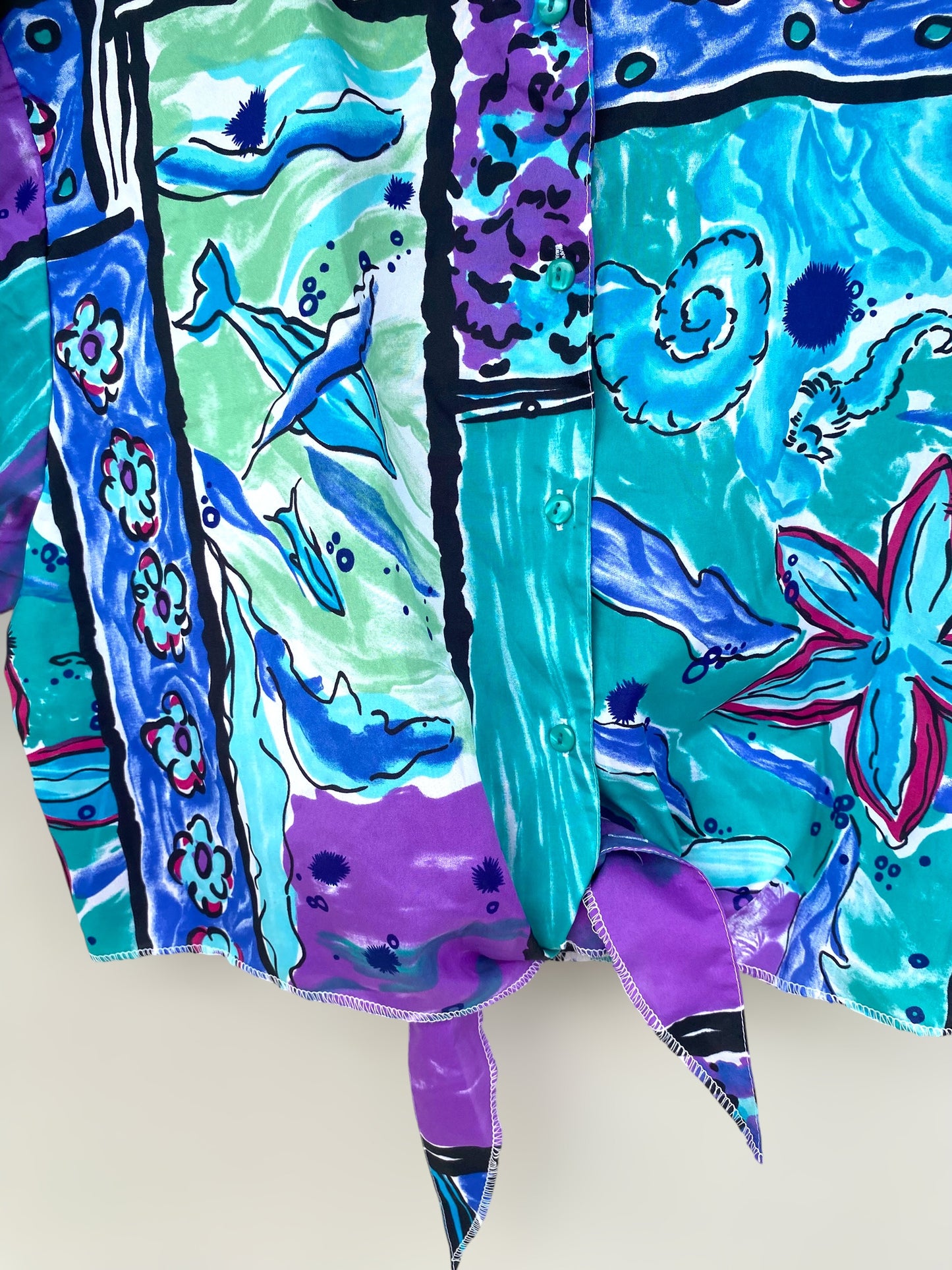 “Ocean bottom life” vintage reworked cropped shirt