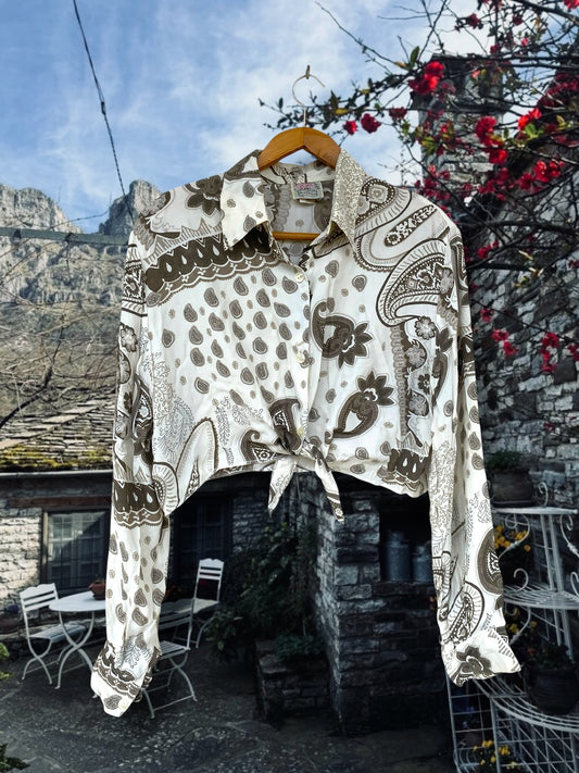 “Boho Lahouria” vintage reworked cropped shirt