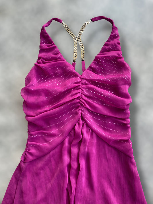 00s magenta party dress with strass details