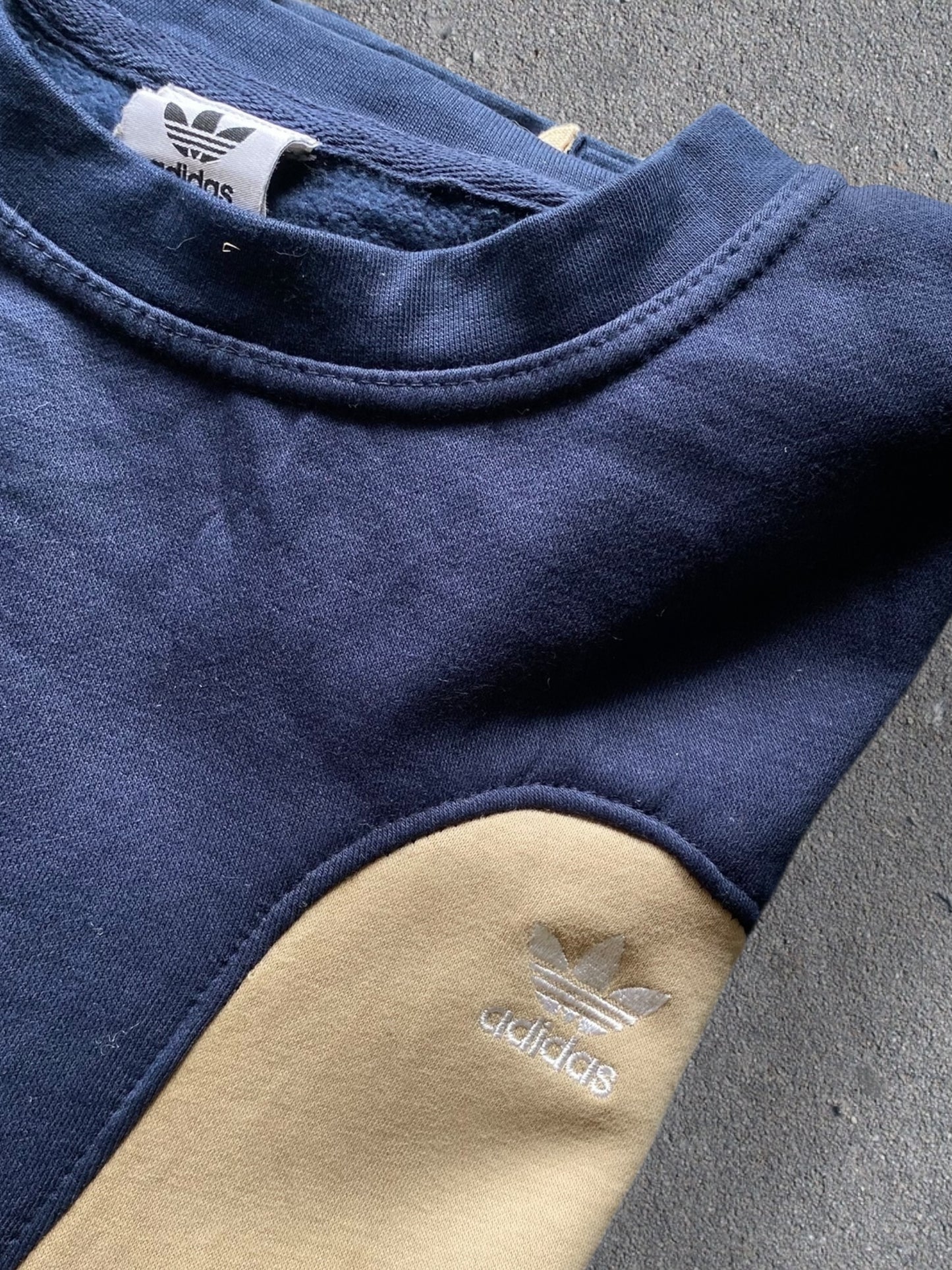 Adidas reworked sweatshirt in blue with beige