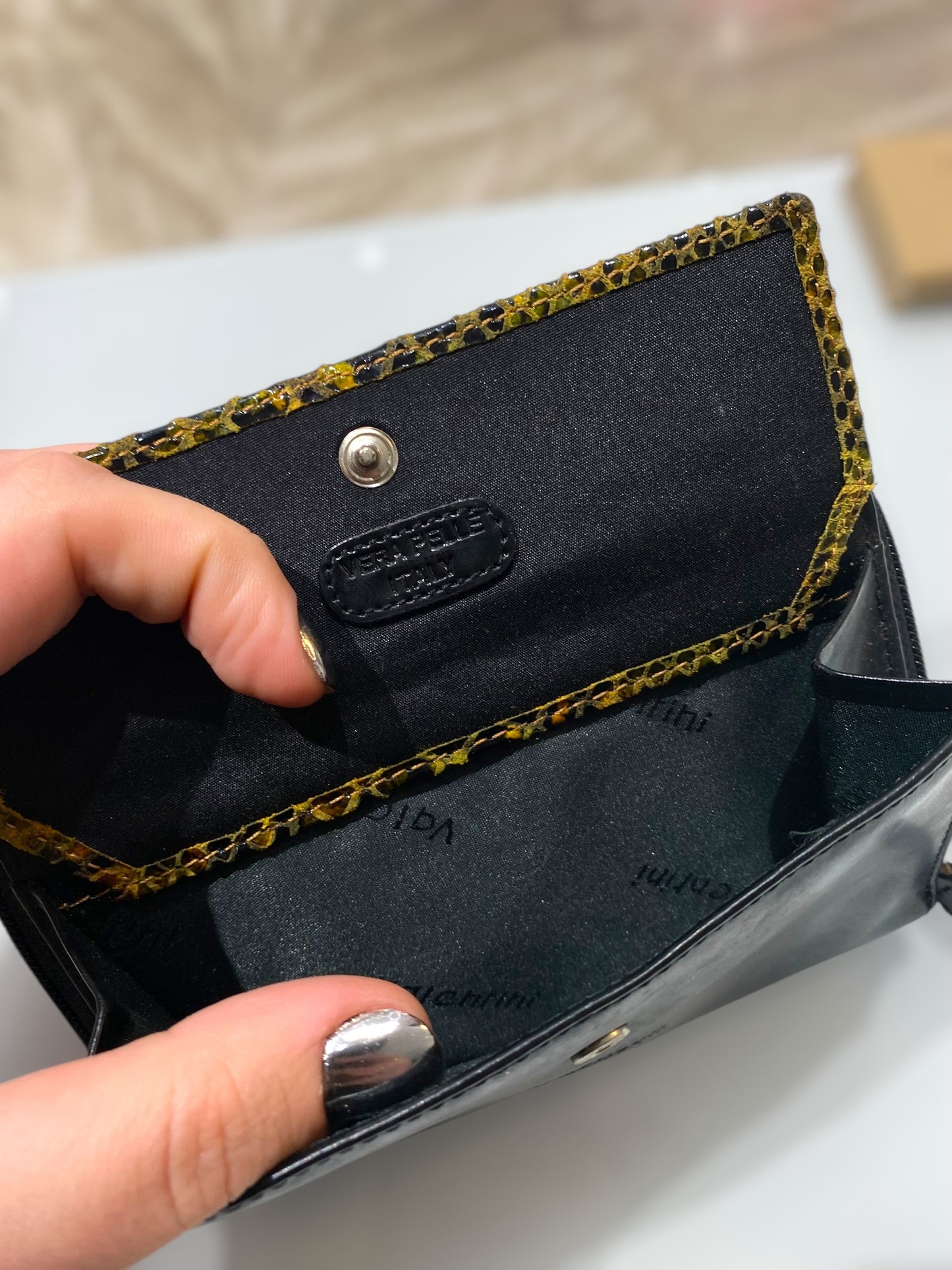 Vintage leather wallet with animal print design