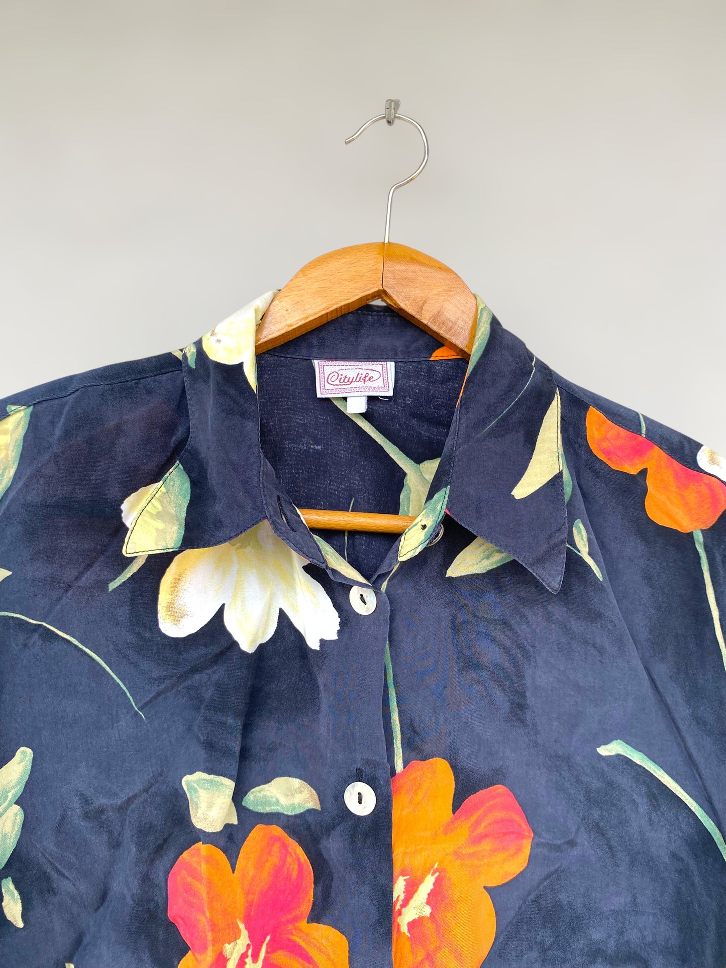 Dark floral reworked cropped vintage shirt