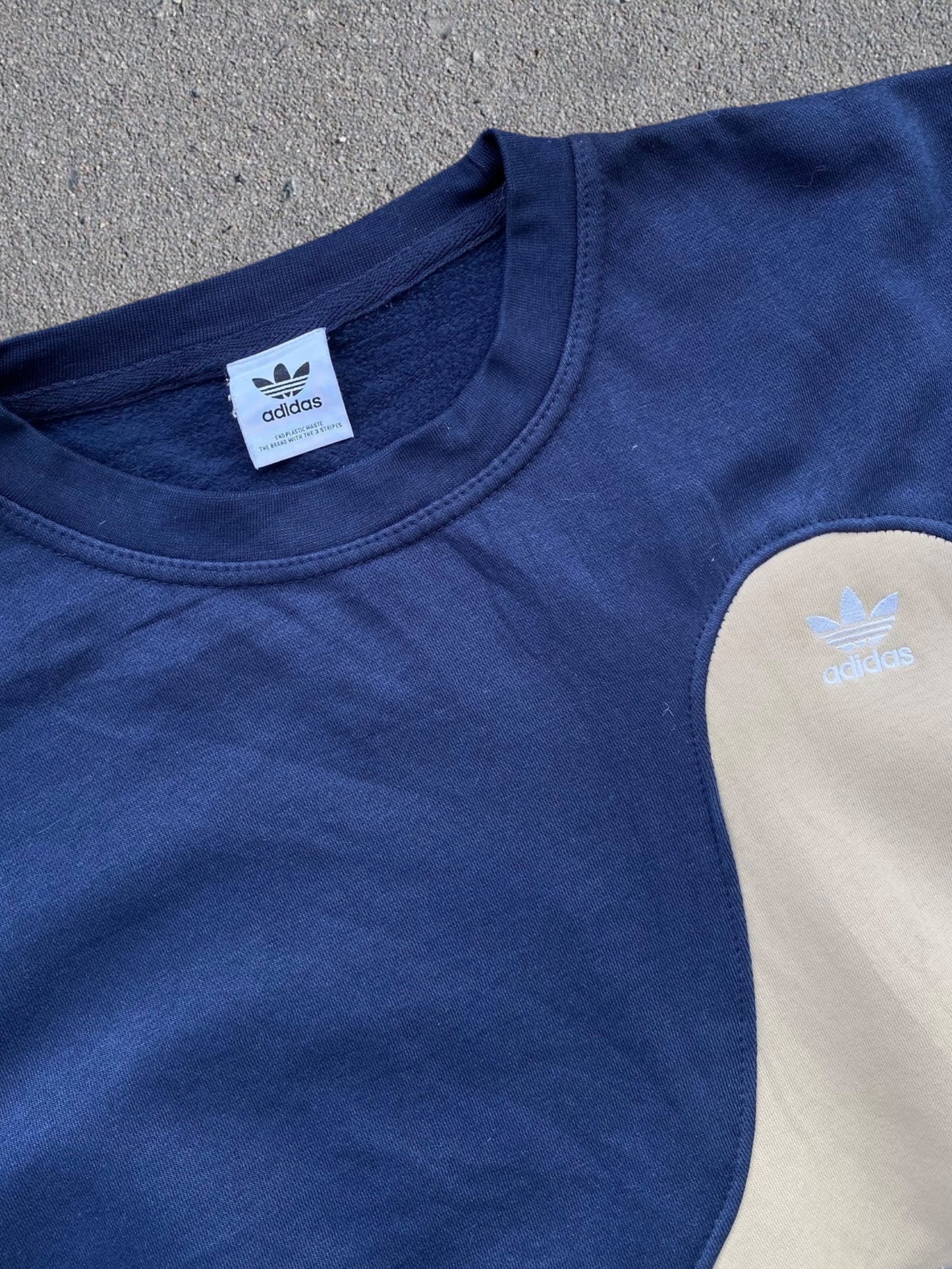 Adidas reworked sweatshirt in blue with beige