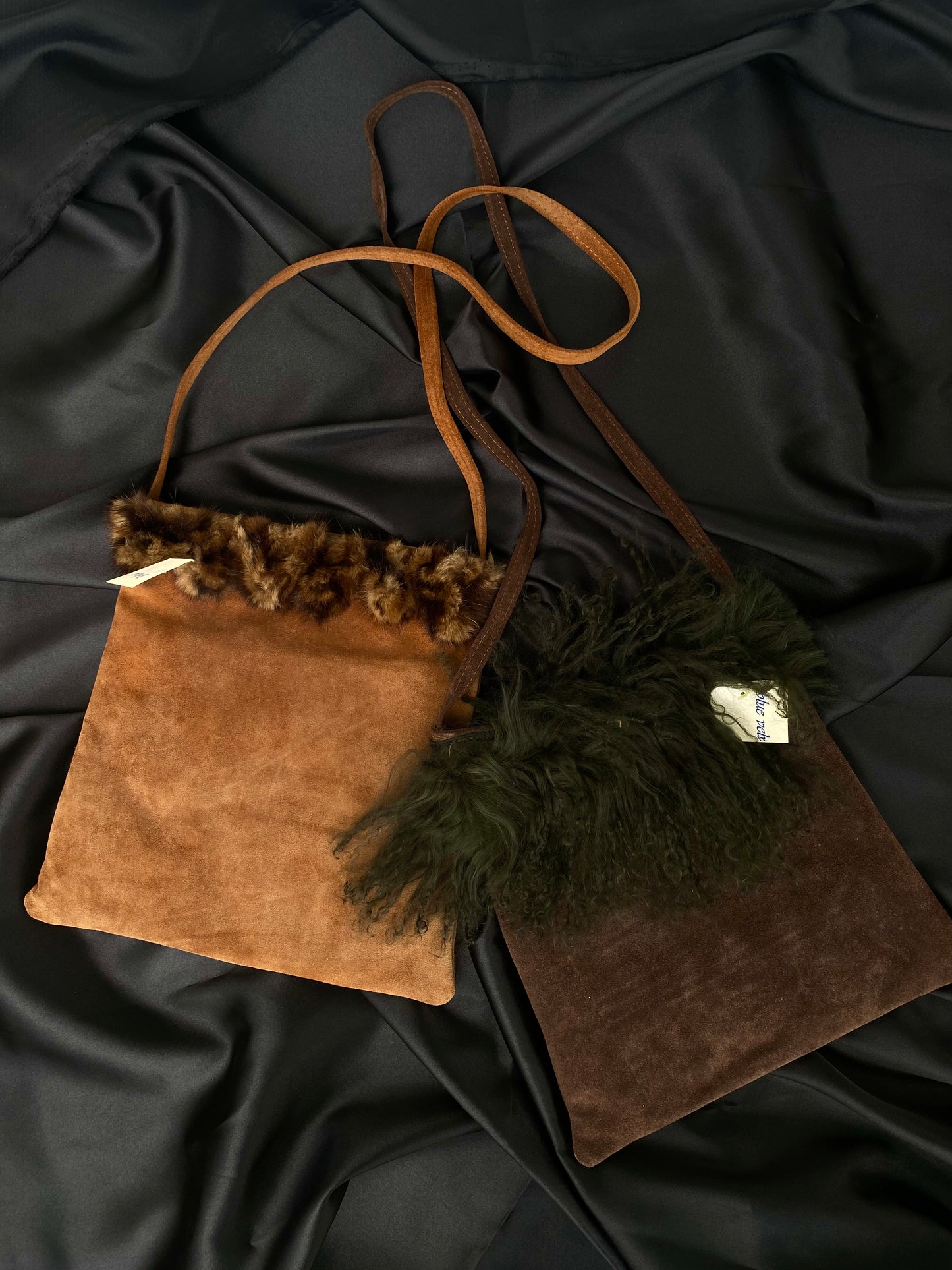 Deadstock suede leather shoulder bag with furry design