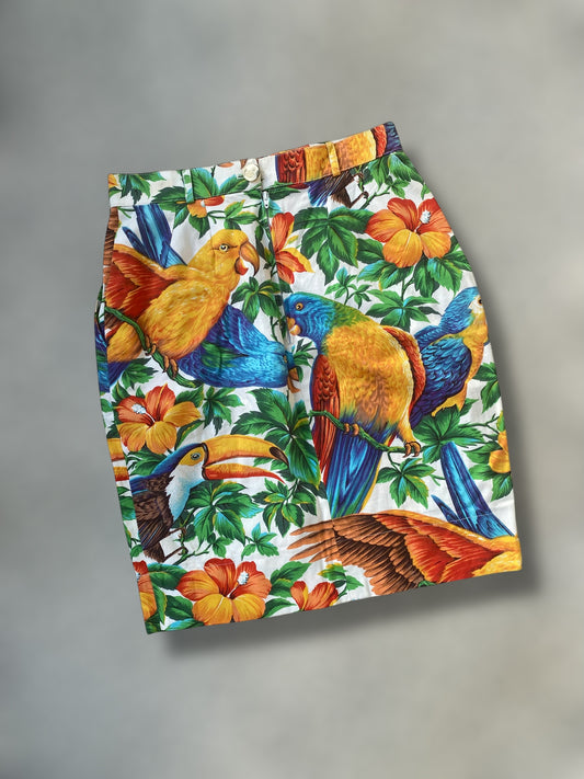“Exotic parrots” 90s cotton skirt
