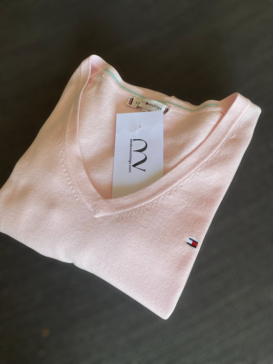 Soft pink Tommy Hilfiger V neck cotton sweater